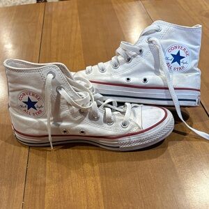 Converse White High-Top Sneakers with Red and Blue Accents